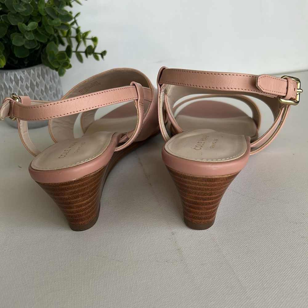 Cole Haan Sandals Women Pink Leather Slingback Wedge Buckle - Picture 5 of 17